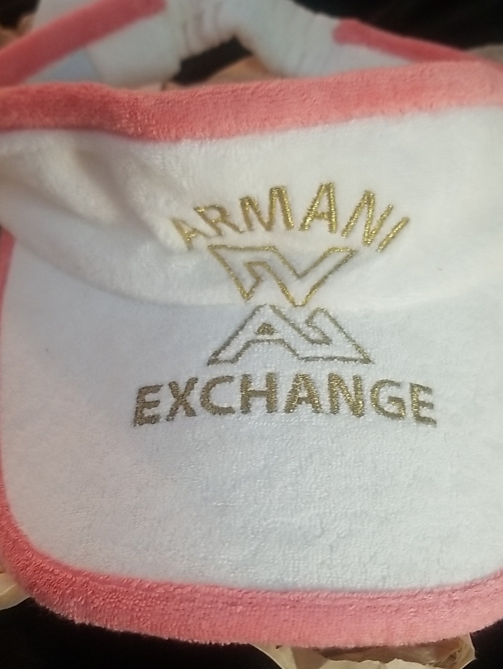 Armani Exchange White Visor with Pink Trim and Gold Logo